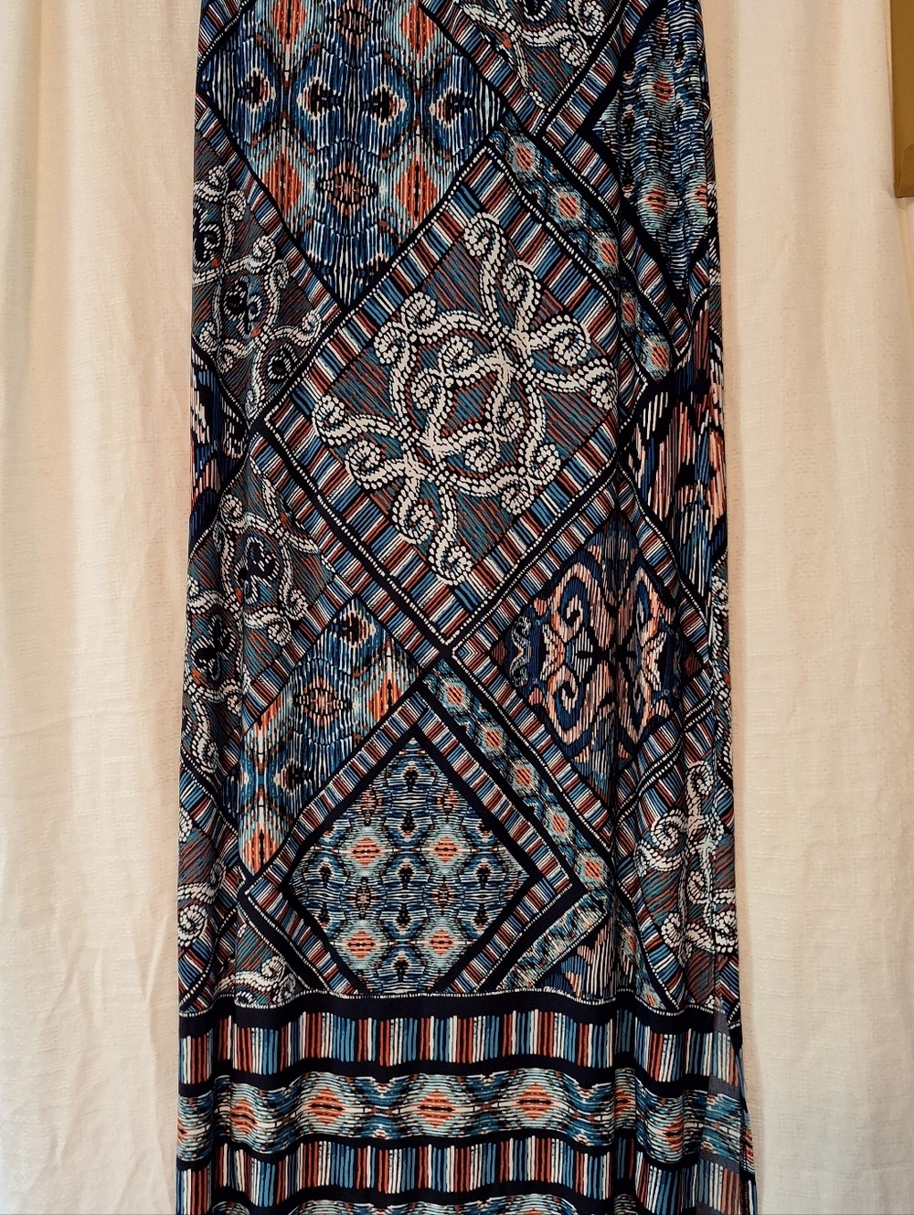 INC International Concepts Navy, Blue and Coral Geometric Maxi Skirt